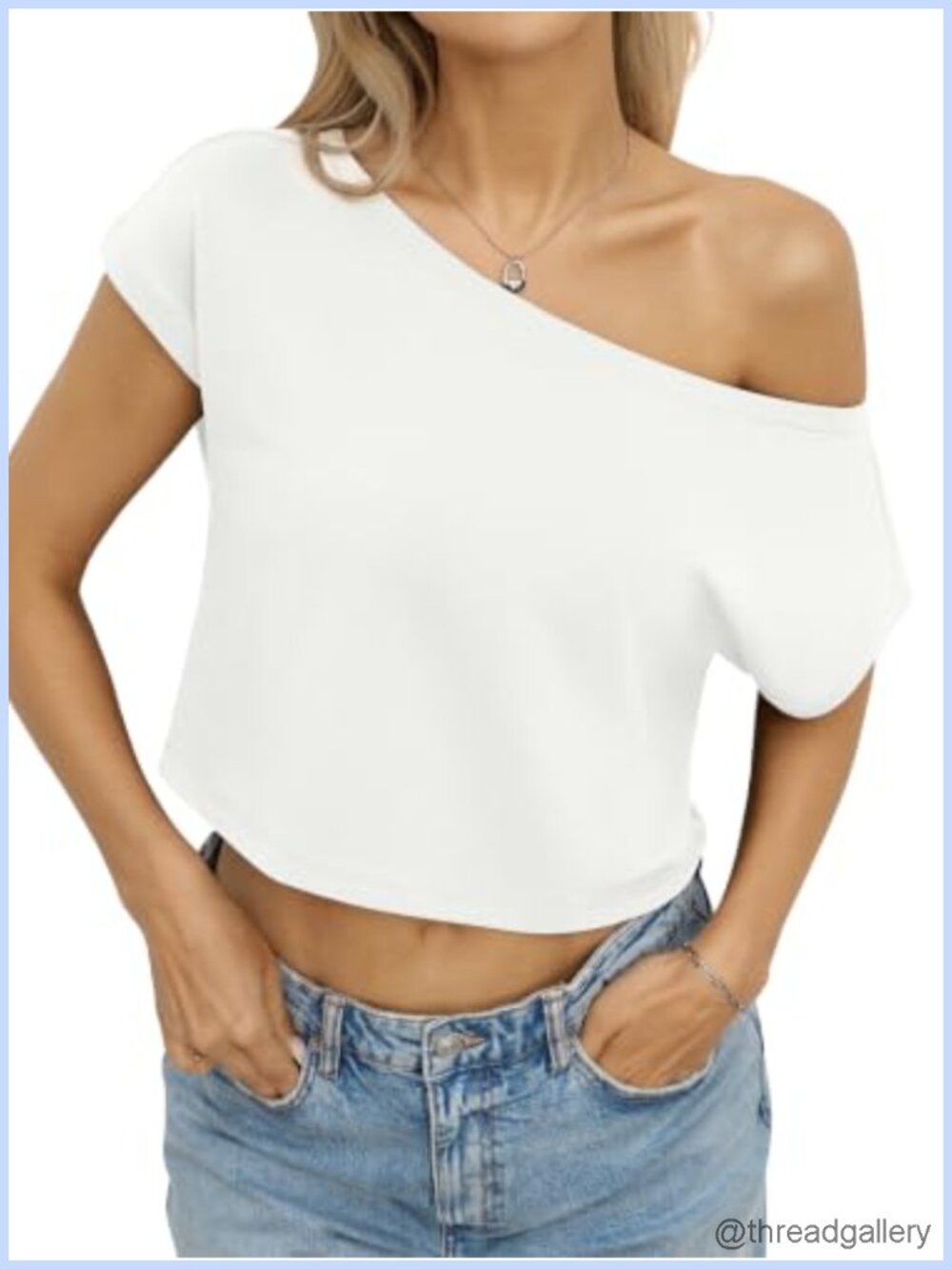 Off Shoulder Cotton Crop Top Loose Fit Asymmetric